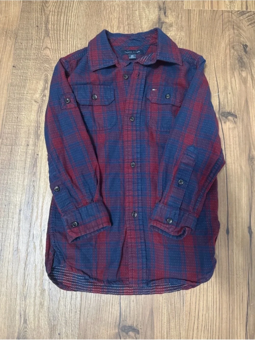 Boys Red and Blue Plaid Tommy Hilfiger Button-Up Shirt size XS